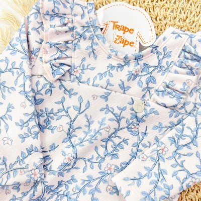 Conj. Body Manga Longa Floral e Calça Anarruga - Rosa e Azul